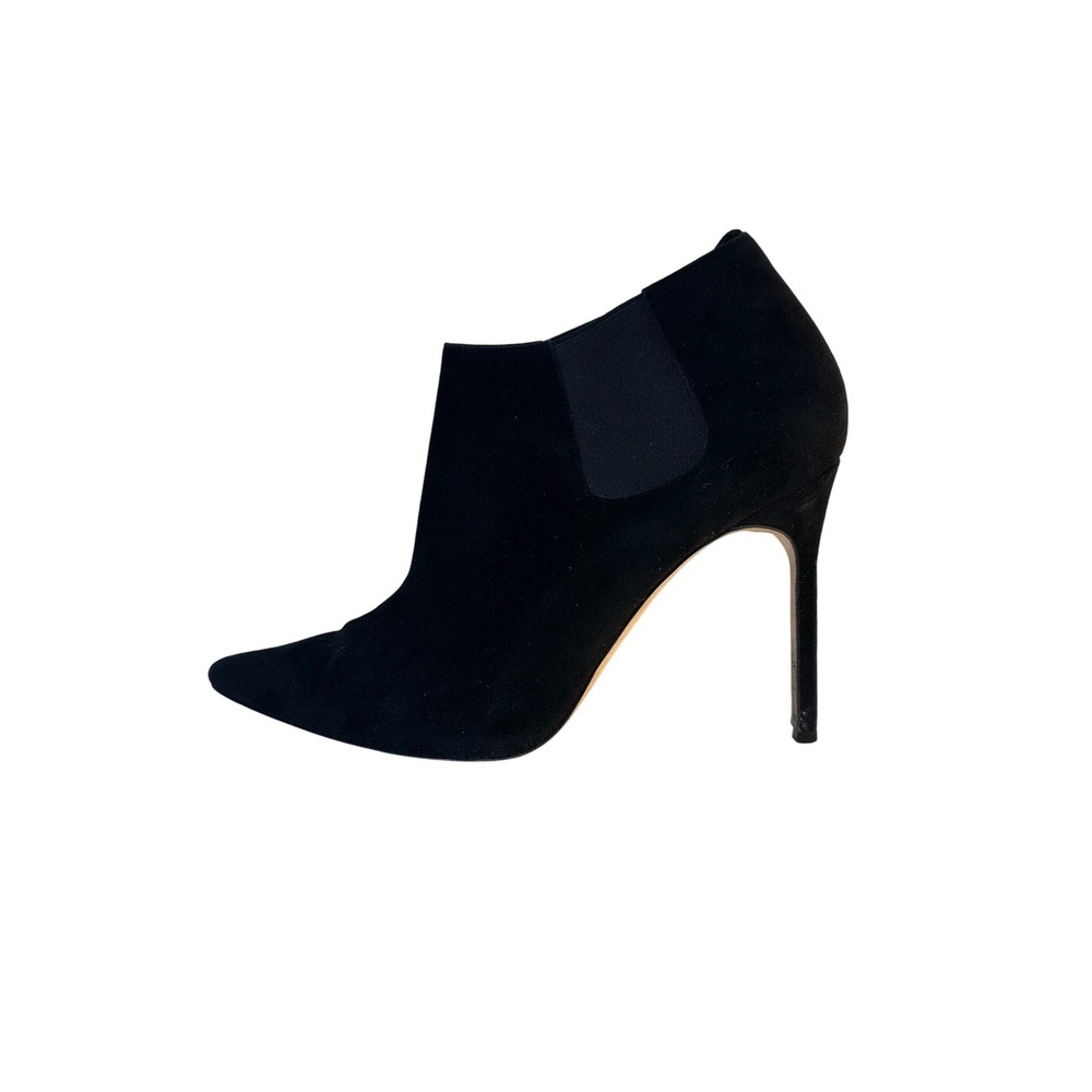Manolo Blahnik Ankle Boots Bootie Size 40 Black Suede Pointed Toe Stiletto Italy